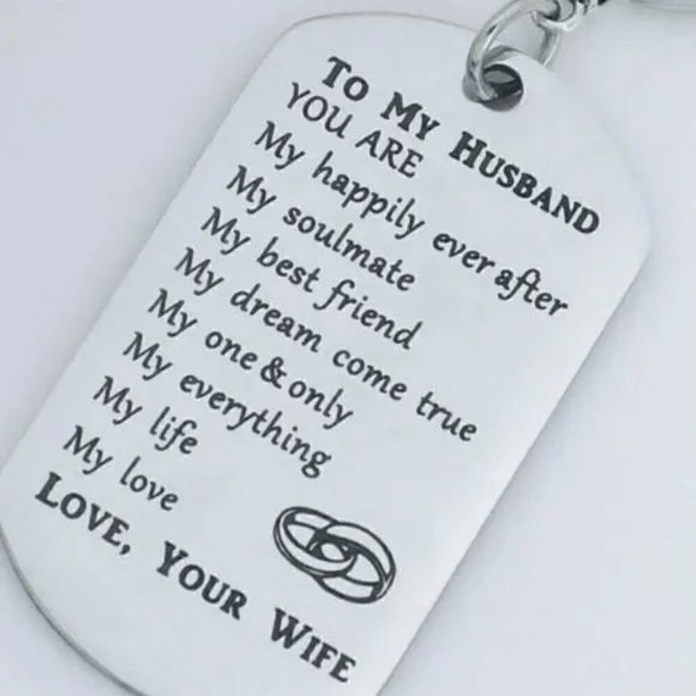 SILVER STAINLESS STEEL ADORING HUSBAND KEYCAHIN - Picture 3 of 3